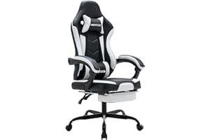 WOTSTA Chaise Gaming Racing, Siege Gaming Repose-Pieds Rétractable, Fauteuil Gamer avec Massage Lombaire, Fauteuil Bureau Ergonomique Confortable, Dossier Inclinable à 135°, Charge 120 kg