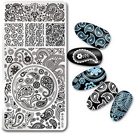 Born Pretty 1 Pc Rectangle Stamping Plate Paisley Bandanna Pattern Nail Art Plate Harunouta L020