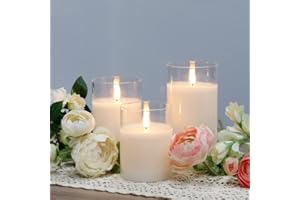 JHY DESIGN Candele LED senza fiamma in vetro, Set da 3, Fluttuanti, con timer di 6 ore, telecomando, per matrimonio, soggiorno (Testa di fiamma)