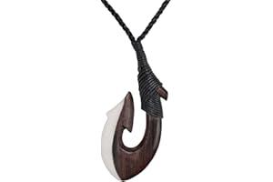 81stgeneration Collana con Ciondolo Unisex Osso Legna Intagliato a Mano Liscio Maori Hei Matau Gancio