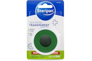 Steripan - Sparadrap Transparent - Résiste à l'Eau et Sans Latex - Hypoallergénique - 2,5 cm x 5 m - Lot de 2