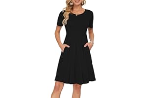 AUSELILY Robe décontractée à Manches Courtes plissée avec Poches Longueur Genou