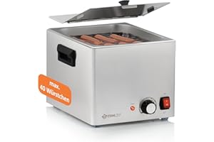 ‎MAHLZEIT Mahlzeit Edelstahl Würstchenwärmer elektrisch | 29,5 x 34,5 x 24 cm | Bockwurstwärmer Gastro | 220-240 V | 1200 W | Bockwurstkocher, Bockwurst Wärmer, Würstchenkocher, Hot Dog Wärmer, Wurstwärmer