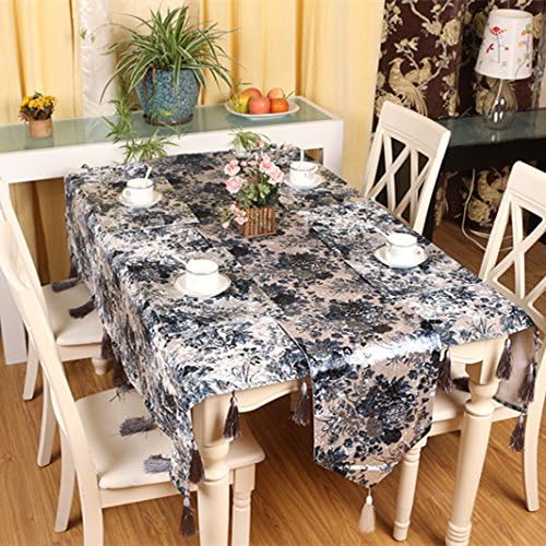 ZHUOQI Table Runners Tableletner Chinese Blue And White Porcelain Floral Table Flag Tablecloth Striped Home Textile Tablecloths Linen Tablecloth 32*200