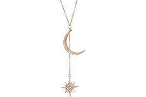 HMOOY Mode Cristal Croissant De Lune Et Étoile Pendentif Collier Plaqué Or Rétro Phase Étoile Pendentif Délicate Chaîne Collier Accessoires Bijoux Pour Femmes Dames s
