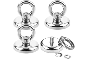 DAWUMIN 32mm Magnet Sehr Stark, 45KG Neodym Magnete Extra Stark, Klein Magnetische Haken, Starke Magnete mit Haken für Kühlschränke Fischen Garage Camping (4 Stück)