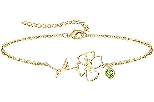 YeGieonr Bracelet Femme Or, Plaqué 18K Or Acier Inoxydable Bracelet Fleur Pierre Naissance, Cadeau d'anniversaire Personnalisé pour Femmes et Filles