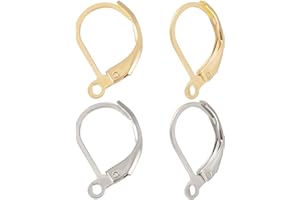 Beebeecraft 100 Pezzi Accessori per Orecchino A Leva Ganci per Orecchini Francesi in Acciaio Inossidabile Colore Argento e Oro 15x11mm Intercambiabili Accessori per Orecchie Ciondolanti
