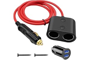 Hoembpn Adaptateur de Prise Allume-Cigare de Voiture 180W Haute Puissance 1 à 2 Voiture Allume Cigare Socket 18AWG,12V/24V Double USB Chargeur Allume-Cigare pour Voitures,SUV,Camions