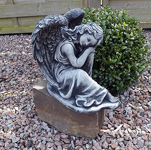 Steinfigur Engel Angel Gartenfigur Grabengel Skulptur Grabschmuck Frostfrei massiver Steinguss