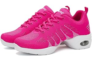 ERLINGO Womens Dance Sneakers Jazz Shoes Breathable Air Cushion Lady Split Sole Athletic Walking Dance Shoes Comfy Mesh Lace Up Shoe Shock Absorption Wear-Resistant Sneakers