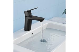 KULACO Robinet de salle de bain noir, Robinet de lavabo salle de bain noir avec hauteur de bec 90 mm, Robinetterie de lavabo de salle de bain avec eau chaude froide, Mitigeur pour salle de bain
