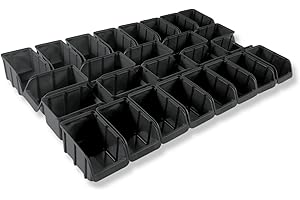 Hünersdorff 26 cajas apilables, tamaño 3, de polipropileno irrompible, recicladas, ideal para sistemas de ordenación y clasificación, placas de pared, estanterías, estanterías de taller, color negro
