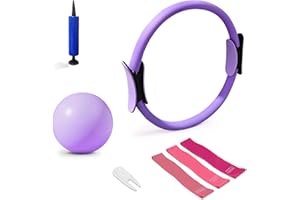 BYUSLOR Pilates Ring Set, 40 cm Magic Circle, 9 inch Exercise Ball, 3 Resistance Bands (10/20/30 lbs), Home and Travel Pilates Equipment Kit for Toning, Strength & Flexibility