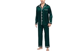 SWOMOG Mens Satin Pyjamas Set Long Sleeve Button Down Sleepwear Silk Pyjama Set Men Blouse and Long Pants PJs