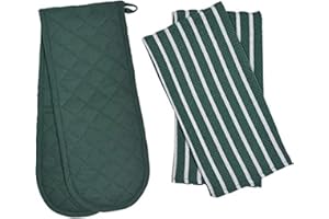 Penguin Home Heat Resistant Oven Gloves with Set of 2 Tea Towel Oven Mitt & Potholder for Home Cooking - Maximum Heat Protection/Kitchen Accessories (Green) Size - (18x90 & 65x45 cm)