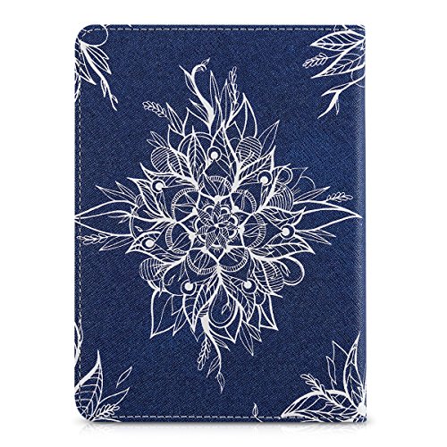 kwmobile Hülle für Tolino Vision 1 / 2 / 3 / 4 HD – Flipcover Case eReader Schutzhülle – Bookstyle Klapphülle Batikblume Design Weiß Dunkelblau - 3