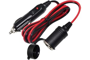 KUNCAN 12FT Car Cigarette Lighter Socket Extension Cable with Male Plug, 16AWG Heavy Duty DC Power Charger Cord with LED Lights, 15A Fused
