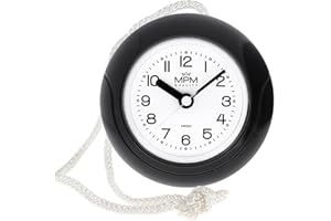 MPM Quality Designerski zegar łazienkowy z tworzywa sztucznego, kwarcowy mechanizm zegarowy, wodoszczelny, 3-5 ATM, czarny, Ø 135 mm, nadaje się również do użytku na zewnątrz i jako zegar łazienkowy,