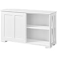 Yaheetech Sideboard Buffet Cabinet Stackable Kitchen Storage Cabinet with Sliding Door & Adjustable Shelf, Floor Cupboard for Living Room, kitchen, Hallway, 106.7 x 33 x 63 cm, White