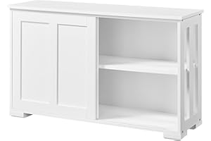 Soberine Armadietto da Cucina Mobiletto con 2 Ante Scorrevoli e Ripiano Regolabile Credenza Mobile da Cucina per Soggiorno 106,7 x 33 x 63 cm Bianco