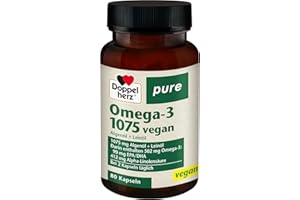 ‎DOPPELHERZ Doppelherz pure Omega-3 1075 vegan - Algenöl und Leinöl - Alpha-Linolensäure trägt zum Erhalt eines normalen Cholesterinspiegels bei - 80 Kapseln