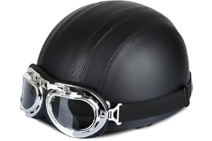 IONLYOU Annong Casque de Moto et Velo Bol Lunettes Retro Style de Vintage Cuir Harley Casque Moitié Helmets 54-60cm
