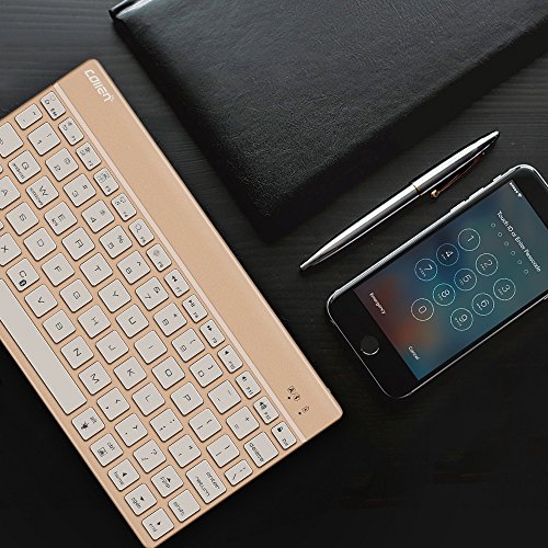 Collen Mini Bluetooth 3.0 Wireless Tastatur Kabellose QWERTY Keyboard mit Eingebauter Lithium Batterie und LED-Hintergrundbeleuchtung für IPad, iPhone iOS, Mac, Android Samsung Galaxy Tab, Galaxy Note, Smartphones, Windows(Gold) - 7