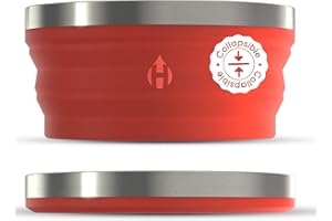 HYDAWAY Collapsible Bowl - 1 Quart (950ml) I Large Collapsible Bowls for Camping, RV, Hiking, Backpacking, Travel, Kids & Pets, Portable Dog Water Bowl, Silicone Bowls Collapse to 1-inch, Steel Rim