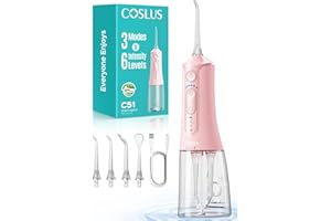 COSLUS Jet Dentaire Hydropulseur Irrigateur Oral: 3 Modes & 18Niveaux, Pic Dentaire Eau pour Orthodontie, Appareil Dentaire, Gencives Sensibles, Compact pour Voyage, Usage Familial,Rose,C51