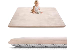 ‎TUOCAL Tuocal Krabbelmatte Baby 127×127cm, 3cm Dicke Schaumstoff Spielmatte, Ultraweiche Stütze und Plüschiges Gefühl Teppich Kinderzimmer, Pflegeleichte Krabbeldecke Baby mit Rutschfester Unterseite, Beige