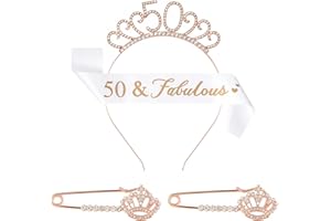 LSYYSL Juego de decoración de 50 cumpleaños, Regalo de 50 cumpleaños, Tiara de Corona Digital de Diamantes de imitación y Correas de Hombro, Broche de Corona, Accesorios de Fiesta de 50 (Oro Rosa)