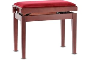 Banc de piano GEWA Deluxe, bois massif, réglable en hauteur, acajou mat