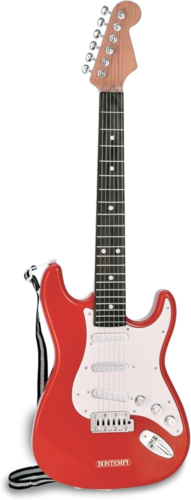 Bontempi 241300-elektrik Gitar Omuz askısı ile | Kırmızı ve Beyaz, Elektronik Rock Gitar, 4 Metal Telli, Işık Efektleri ve Pena