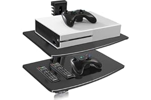 suptek 2 Floating Shelf Wall bracket with Strengthened Tempered Glass for DVD Players/Cable Boxes/Games Consoles/TV Accessories, 2 Shelves, Black CS202