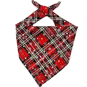 KUTKUT Dog Bandana | Christmas Buffalo Plaid Snowflake Pet Scarf | Triangle Bibs Kerchief | for Puppy, Small Medium Large Dogs & Cats