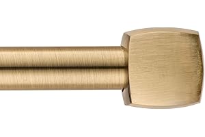 BOOM JOG Curtain Poles Extendable Curtain Pole Set 120 cm to 210 cm Antique Brass Block Finials 48" to 84" Adjustable Single Curtain Rod