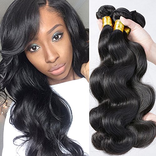 Sunwell Brazilian Virgin Hair Weave 3 Bundles Body Wave Hair Weft 7A Unprocessed Remy Human Hair Extensions 300g/Lot, Natural Color (10inch 12inch 14inch)