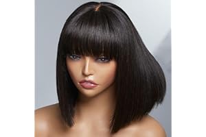 UNILO Perruque Femme Naturelle Humain Naturelle Perruque Bob Straight Perruque Courte 2x1 Lace Frontal Wig Brésiliennes De Cheveux Vierges Perruques De Cheveux Humains Femmes(8 Pouces)