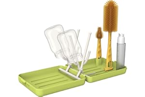 GECIC Baby Flaschenbürste Set Reise 6 in 1 Flaschenreiniger Kit mit Ständer Tragbare Silikon Flaschenbürste und Trockengestell, Nippelbürste, Seifenspender, Strohbürste, Baby Essentials für Neugeborene