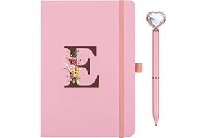 SINEKONG Cahier Journal en PU Cuir, A5 Carnet De Notes avec Stylo Coeur, Journal Intime, Carnet de Voyage avec Initiale Lettre E Agenda pour Femmes Filles Graduation Paques Anniversaire Fête des Mères Cadeaux