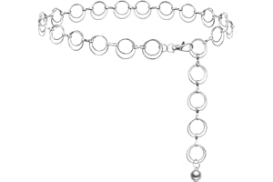 Qaestuan Cinturón de Cadena con Junta Tórica para Mujer, 133cm Cinturón de Cadena de Metal Ajustable, Moderno Brillante Cintura de Eslabones para Niñas y Mujeres, Adecuado para Jeans de Vestir
