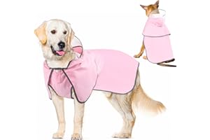 Weesiber Dog Raincoat, Waterproof Dog Coat Reflective Doggie Rain Jacket with Leash Hole, Lightweight Hooded Pet Poncho Slicker for Large Dogs (XXL, Pink)