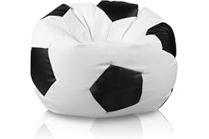 Bepouf - Poltrona a Sacco Pallone Calcio in Ecopelle con Imbottitura in Palline di Polistirolo, Poltrona a Sacco adatta per Camera e Salotto - Dimensione Grande 90x55, Colore Bianco e Nero