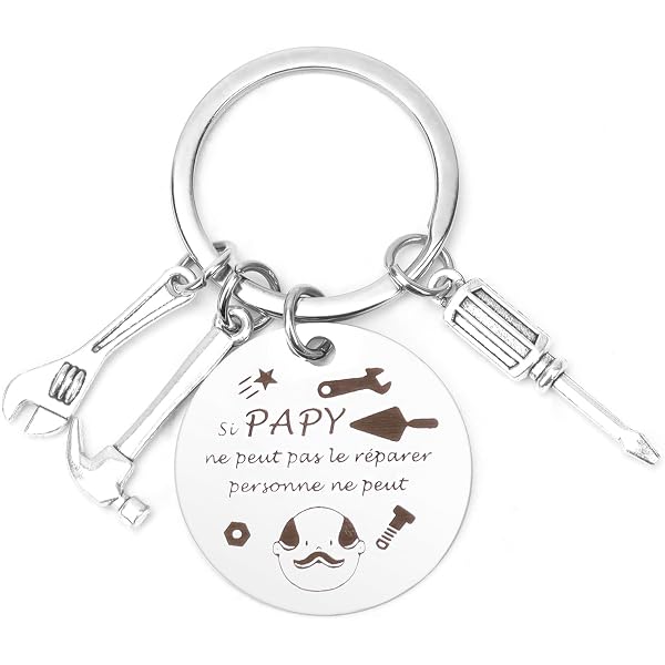 Porte-clés Personnalisé « Papy » – Cadeau Grand-père Avec Trèfle à 4 Feuilles – Idée Fête Des Grands-pères