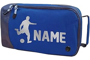 ABSOLUTELY TOP Personalised Football Boot Bag Childrens Footy Sports PE Boys Girls Rugby Kit, Deep Sea Blue/Silver Print
