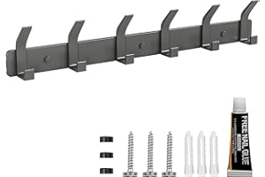 TENXSNUG Kleiderhaken Wand Garderobenleiste, Rostfrei Hakenleiste Garderobe Garderobenhaken Wandhaken mit 6 Haken, Wandgarderobe Gaderobenhakenleiste Jackenhalter für Küche, Bad und Schlafzimmer, Grau