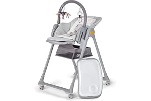 Kinderkraft LASTREE Hög barnstol 2-i-1, Liggdel och barnstol för matning från födseln, Ryggstödsjustering, Liggande position, med Babymobil leksaker