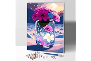 ifymei Peinture par numéros pour adultes avec cadre, kit d'art DIY avec pinceau et pigment acrylique, 30 x 40 cm Fleurs Dessin Peinture