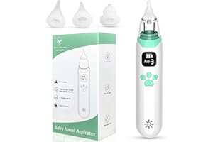 DEUKNICE Electric Baby Nasal Aspirator, Baby Nose Cleaner, Baby Nose Sucker Vacuum Cleaner, Rechargeable Nose Cleaner with 3 Silicone Nozzles and 3 Suction Levels, White Green